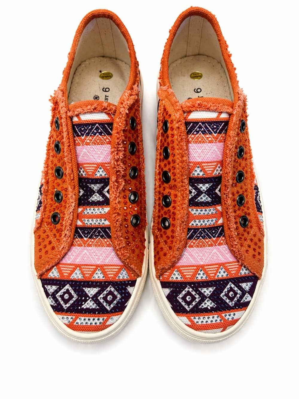 Montana West Slip-On Sneakers Sz 6 NWT Orange Aztec Rhinestone Casual Shoes